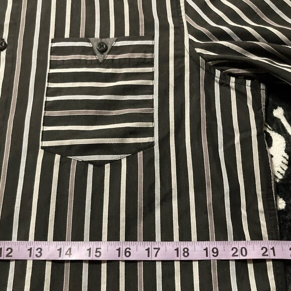 ENGLISH LAUNDRY Grey and black striped button-down shirt MEDIUM LARGE men's top - Picture 8 of 11